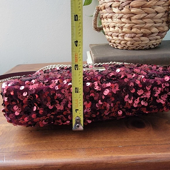 Kate Spade Kiki Deep Berry Burgandy Sequin Convertible Shoulder Bag Purse - Picture 6 of 15